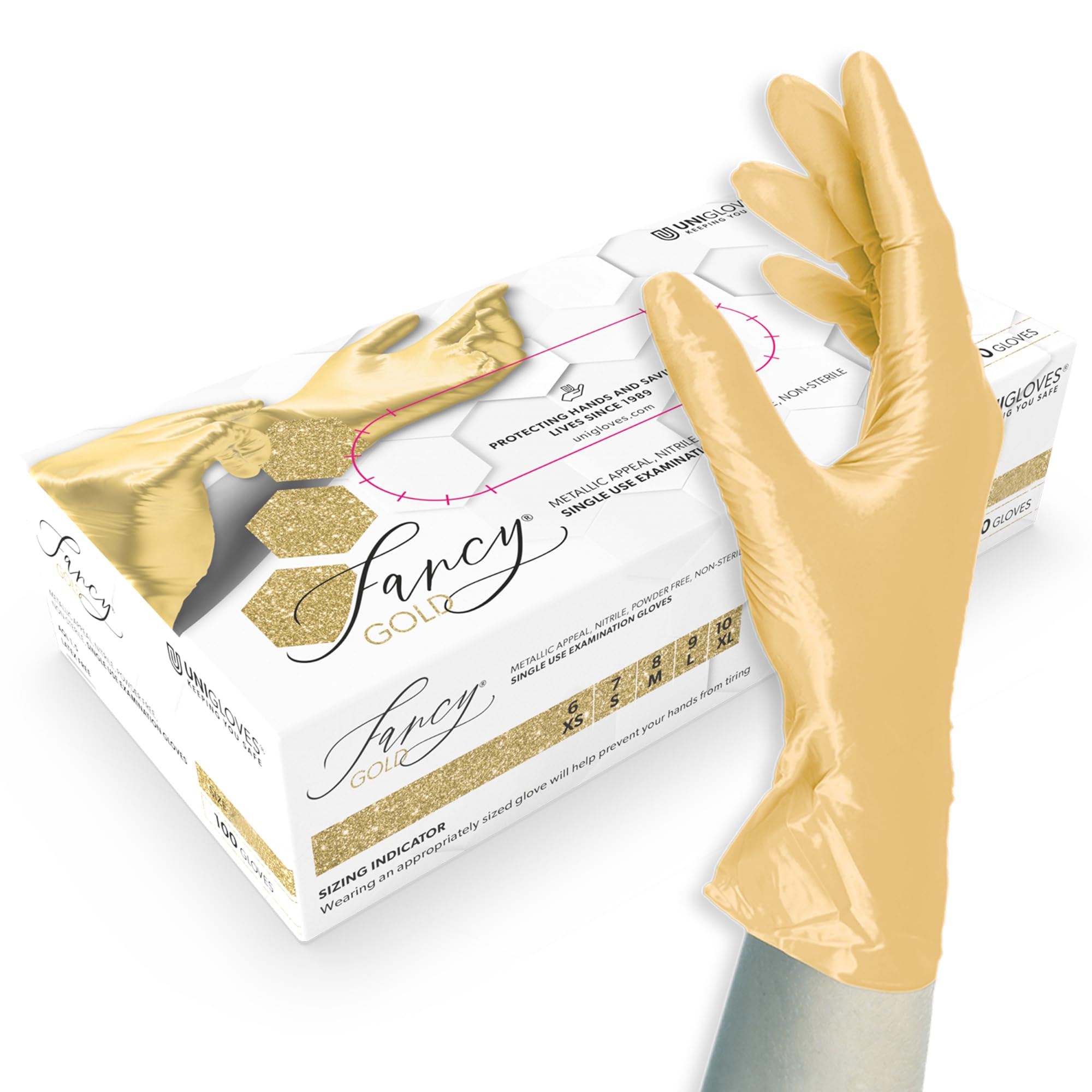 UNIGLOVES FANCY GOLD Disposable Nitrile Gloves Powder Free Size L โ image 1