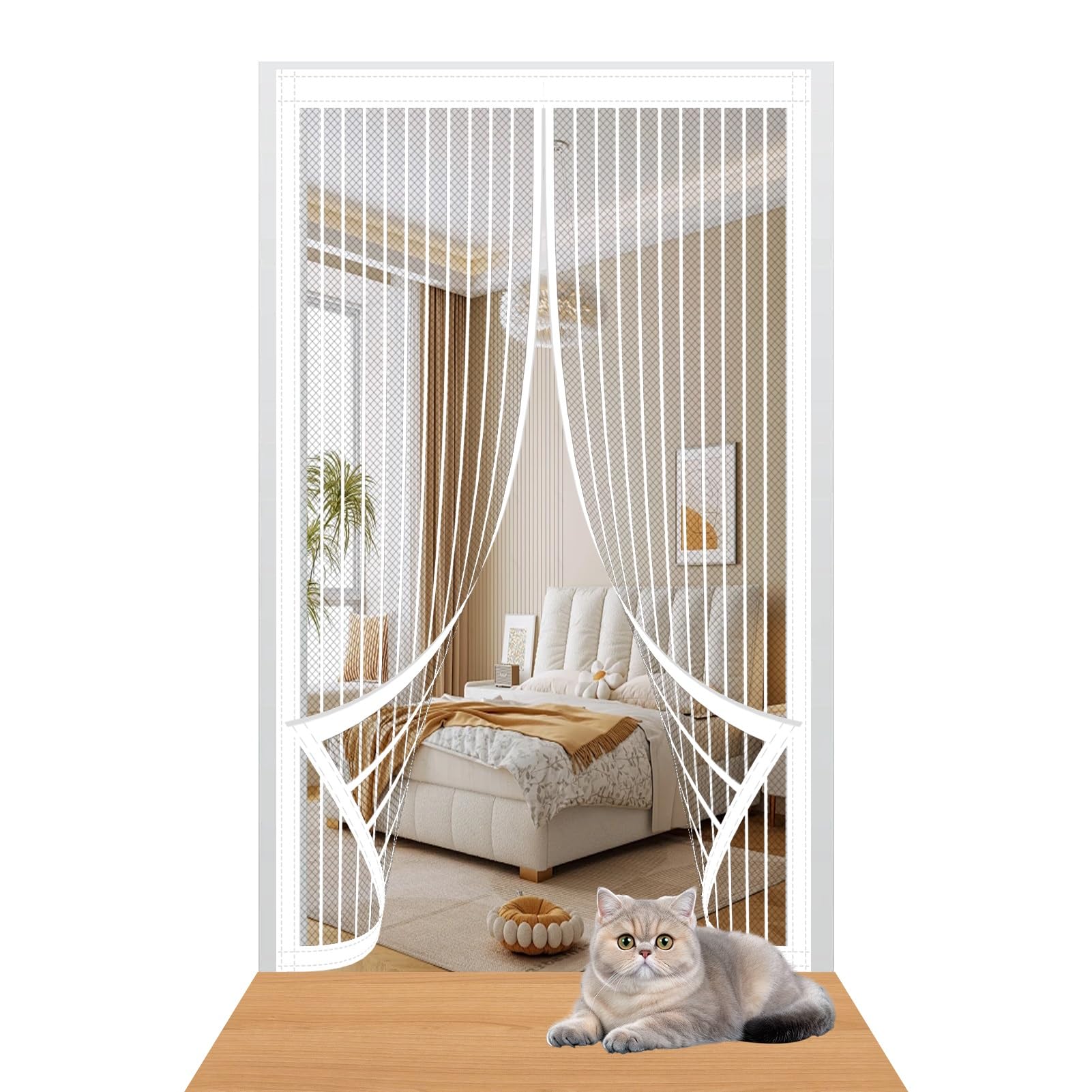 Yxrs White Magnetic Door Curtain 114 X 204 Cm Easy To Install Without Drilling Door Fly Screen Curtain Automatically Closes/Keep Open Feature For Home Office Balcony Patio Garden,