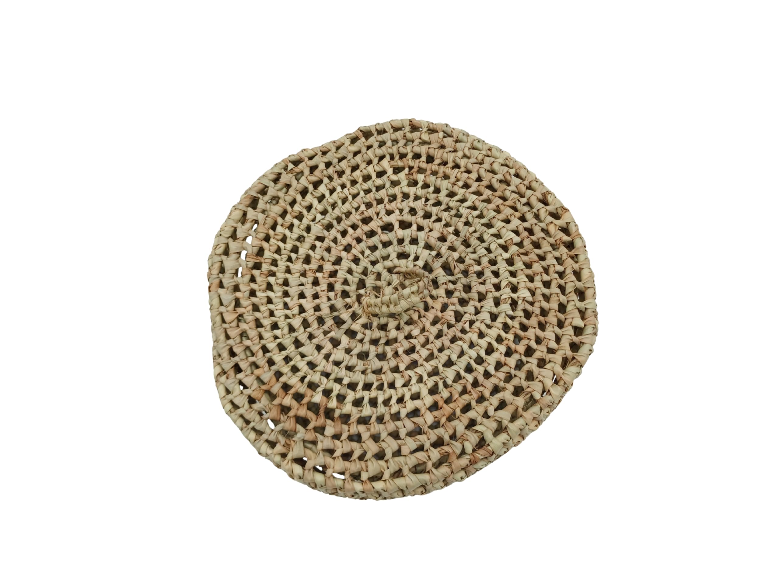 Cesta Redonda de Almacenamiento Marroquí, Fibras Naturales, con Tapa Tejida, Beige (Grande)