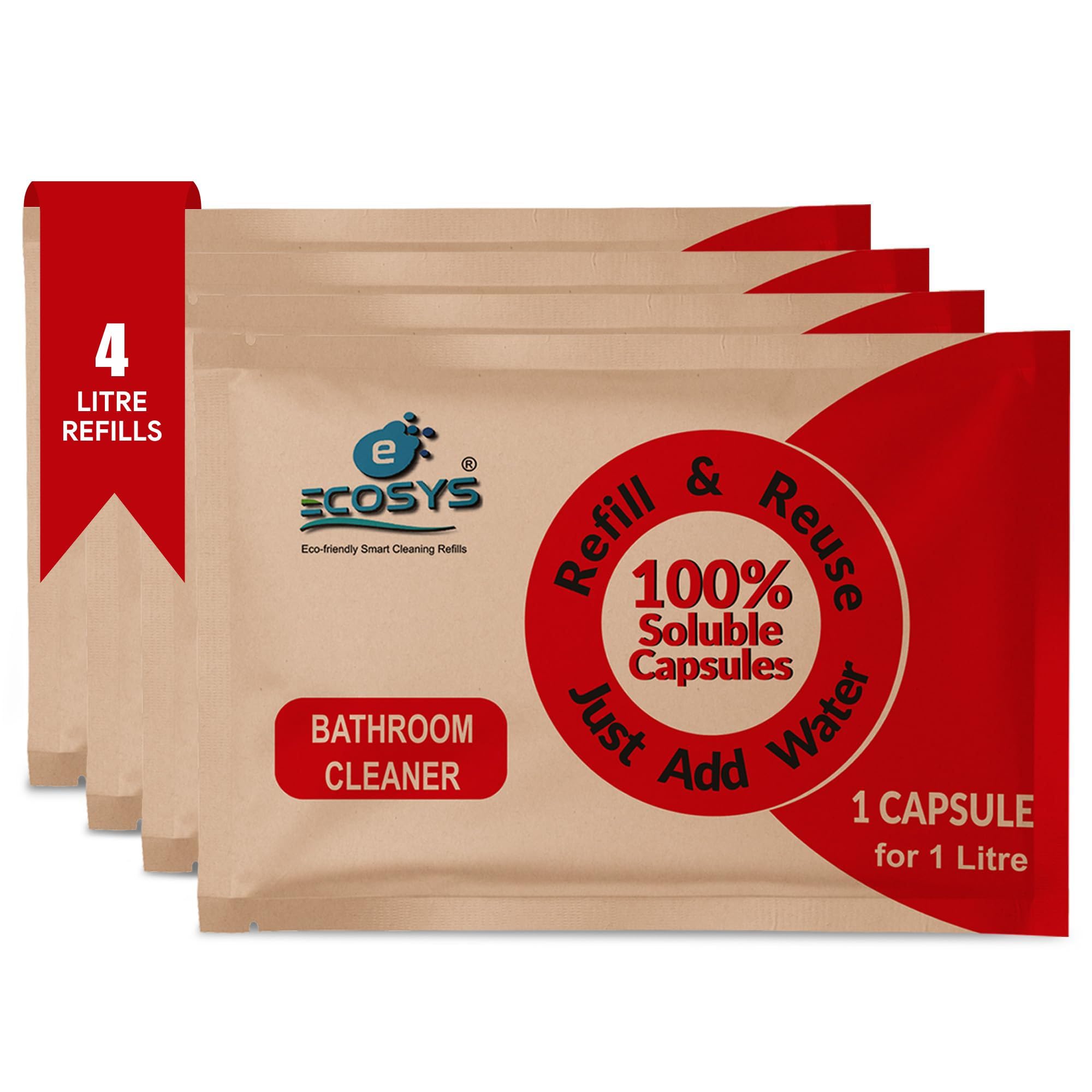 Ecosys 4L Bathroom Cleaner Capsules |Eco-Friendly for Washroom Taps, Showers & Floors |Non-Toxic Refill Packs| Pet and Baby Safe| Effective Washroom Cleaner-Pack of 4 |1 Soluble Capsule for 1L-image-28