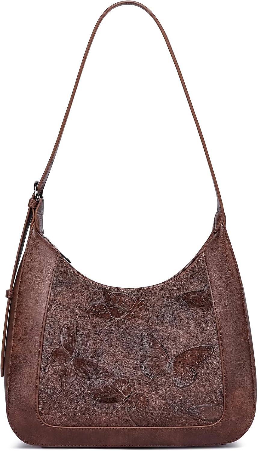 BELTANA Small Shoulder Bag for Women, Butterfly Vegan Leather Hobo Purse with Top Handle, Trendy Underarm Handbag for Daily | Smooth Zipper, Adjustable Strap, Gifts for Women, Crescent Bag