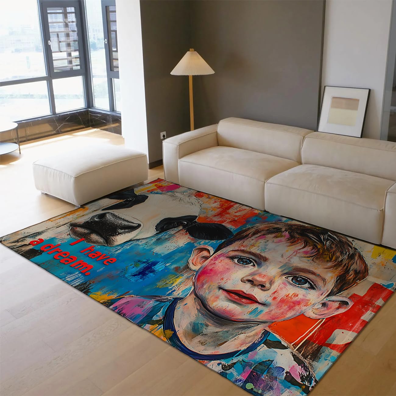 Tapis 180x270cm colorés à graffitis salon carpette lavable poil bas