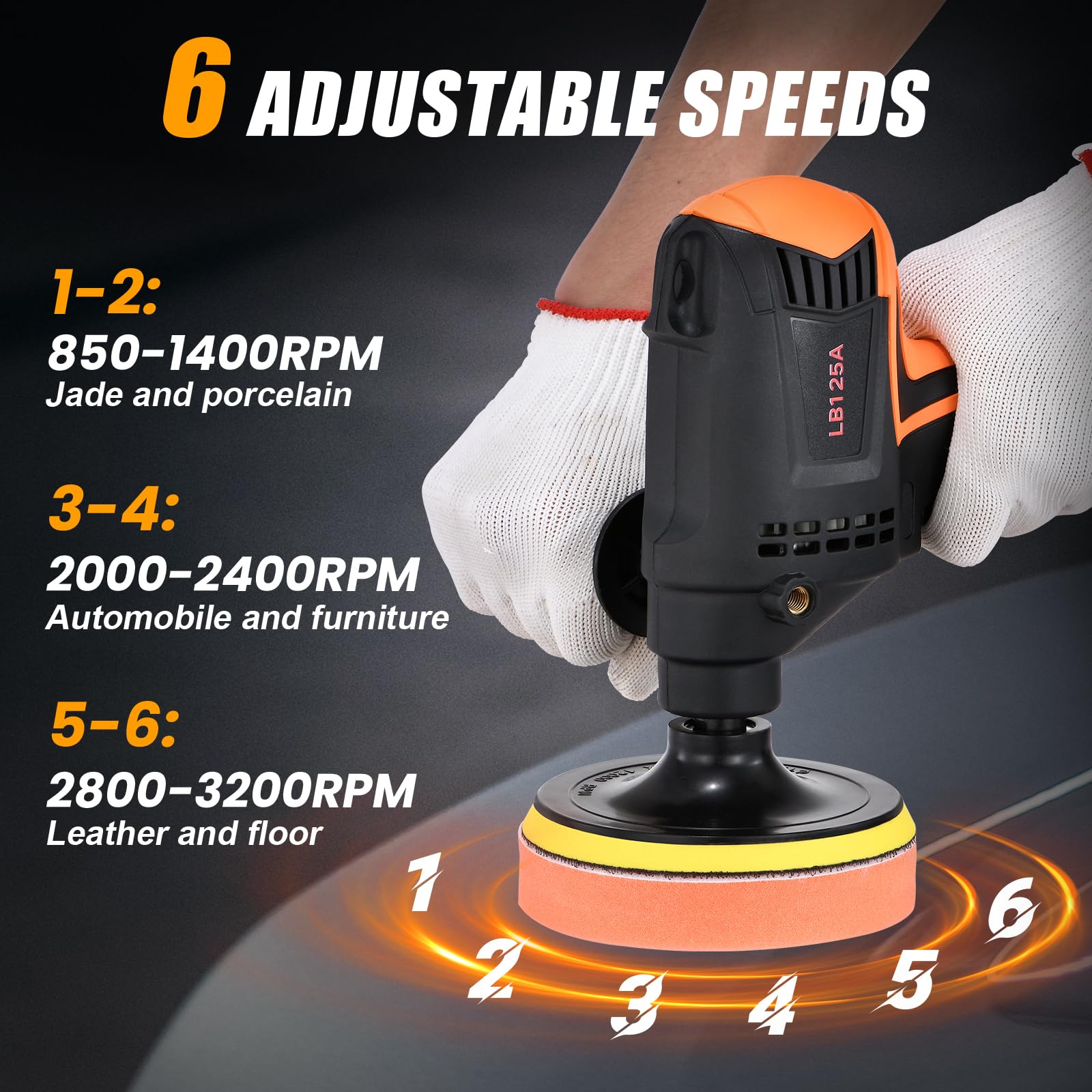 Pulidora Coche, Weytoll Máquina de Pulir 980W Máquina Pulidora Seis Engranajes Velocidad Ajustable Máquina Pulidora Eléctrica Máquina de Encerar Herramienta de Pulido