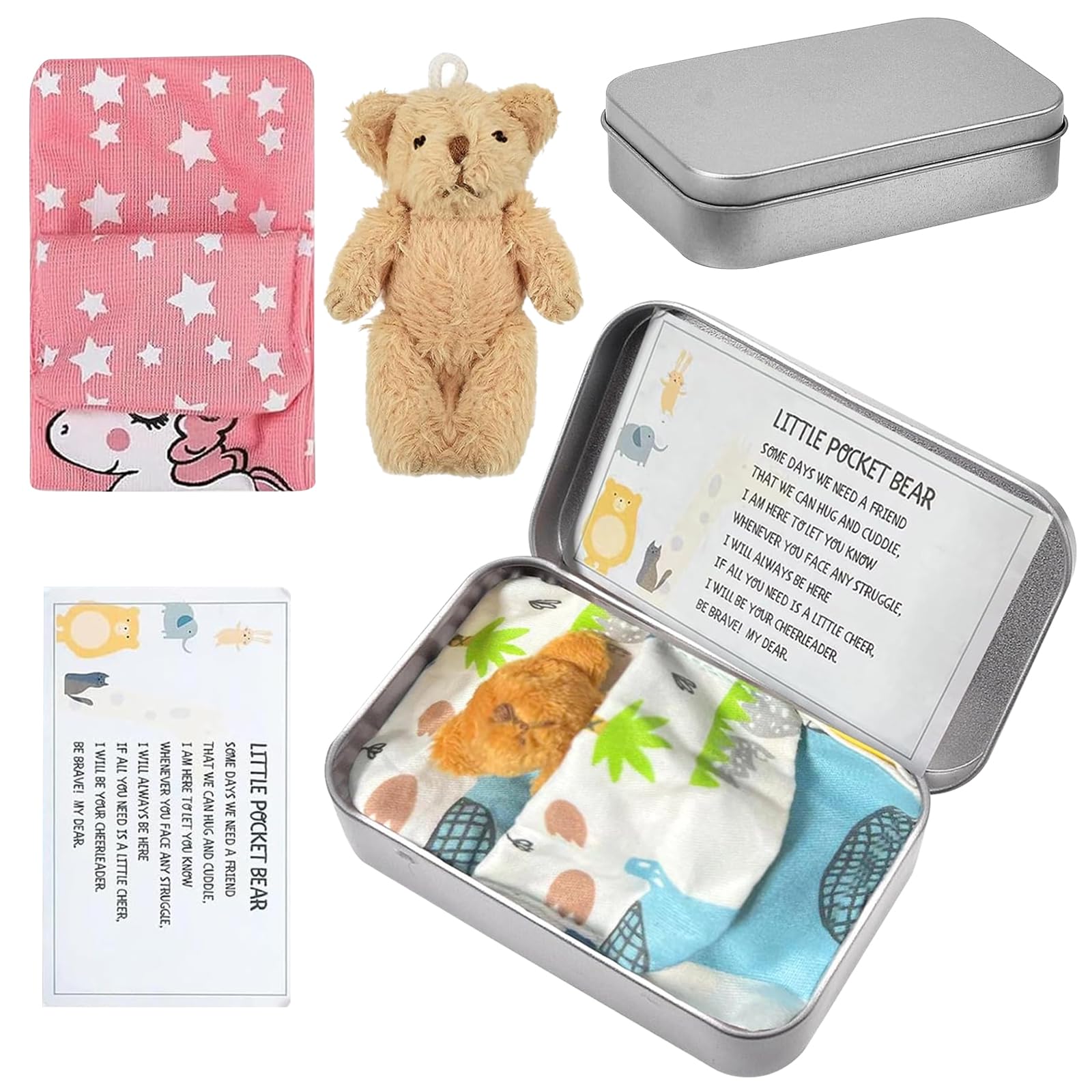 DAVBNM 2 Pcs Little Pocket Bear Hug in a Tin Box Pocket Hug Plush Toys Mini Stuffed Worry Bear Tiny Teddy Bear in a tin Thinking of You Get Well Soon Gifts Lover Friend Couple for Women - Image 2