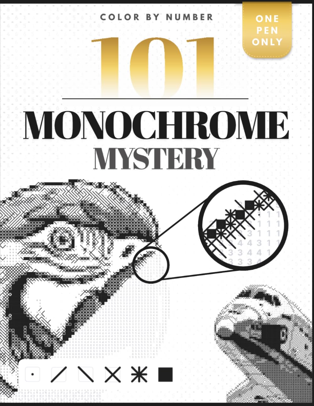 101 Color by Number Monochrome Mystery: A One Color Monochrome Coloring Book for Adults — Black and White Puzzle for Relaxation