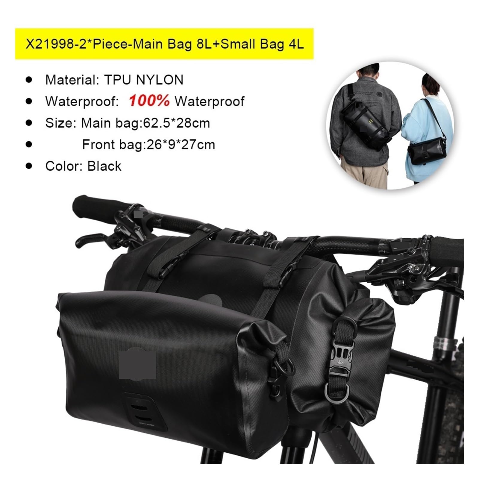 Torba rowerowa Wodoodporna torba na kierownicę o dużej pojemności 8L/4L Przednia rurka Torba rowerowa Rama MTB Bagażnik Akcesoria rowerowe(8L and 4L -2 pc)