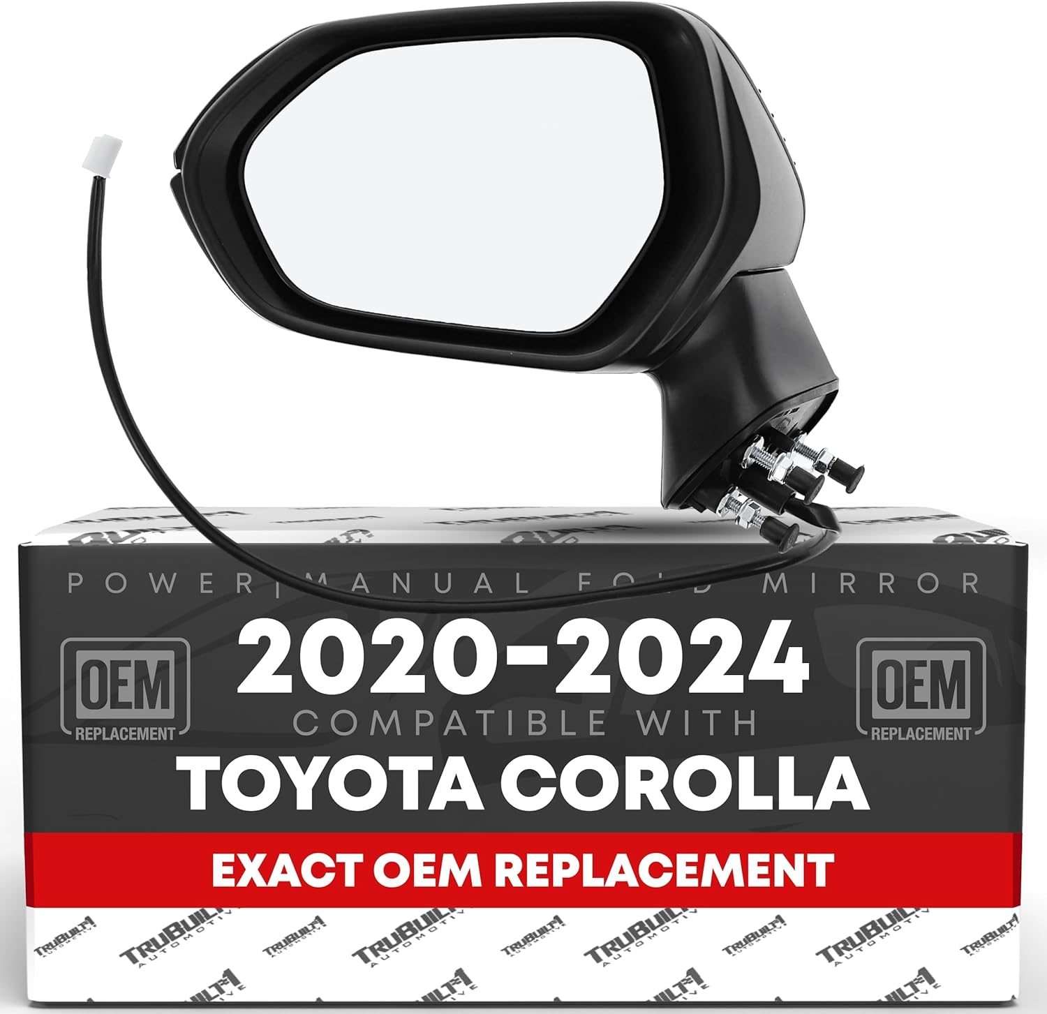 Driver Side Mirror Replacement - Compatible with 2020-2024 Toyota Corolla Sedan - Power Adjustment, Manual Folding, Flat Glass - Black, 5H3P - OEM 8794012F80, 8794002916, 8794002928, TO1320391