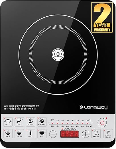 Longway Cruiser IC PB 2000 Watt Induction Cooktop with Auto Shut-Off & Over-Heat Protection With 8 Cooking Mode & BIS Approved (Black, Push Button)