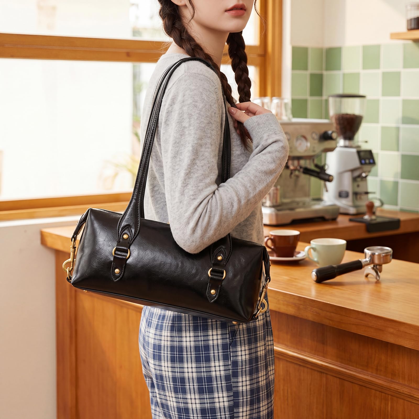 Bolso de mano de piel sintética de gran capacidad para mujer, con asa superior, con cremallera, adecuado para la oficina diaria y salidas
