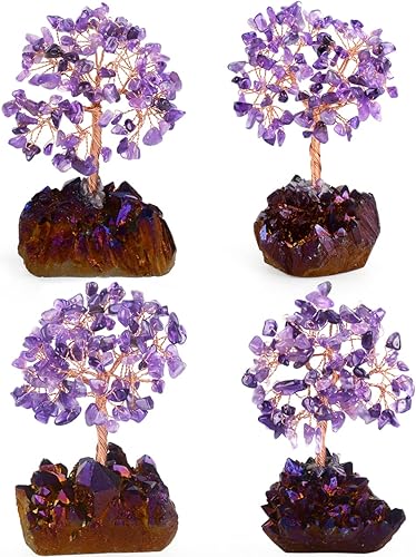 Miniatura 7 de MASGEMES Árbol de la vida con piedras preciosas, amatista natural, racimo de cuarzo y titanio, cristales curativos de energía positiva, equilibrio