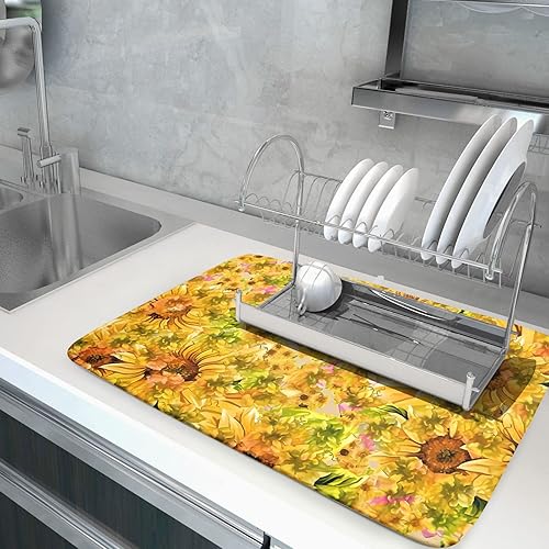 Miniatura 5 de Alfombrillas de secado de platos de girasoles de verano, almohadilla seca para platos de flores de primavera, almohadillas de escurridor de platos
