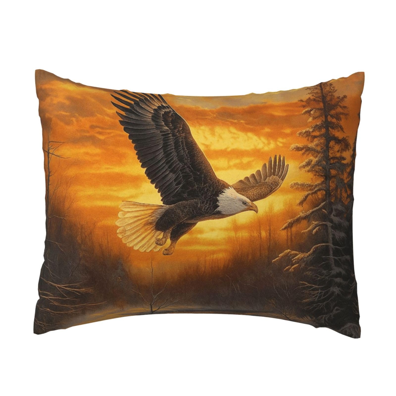 Majestic Eagle Over Thawing Rill Pillowcase Soft Plush with Zipper Decorative Pillowcovers 16x20 in
