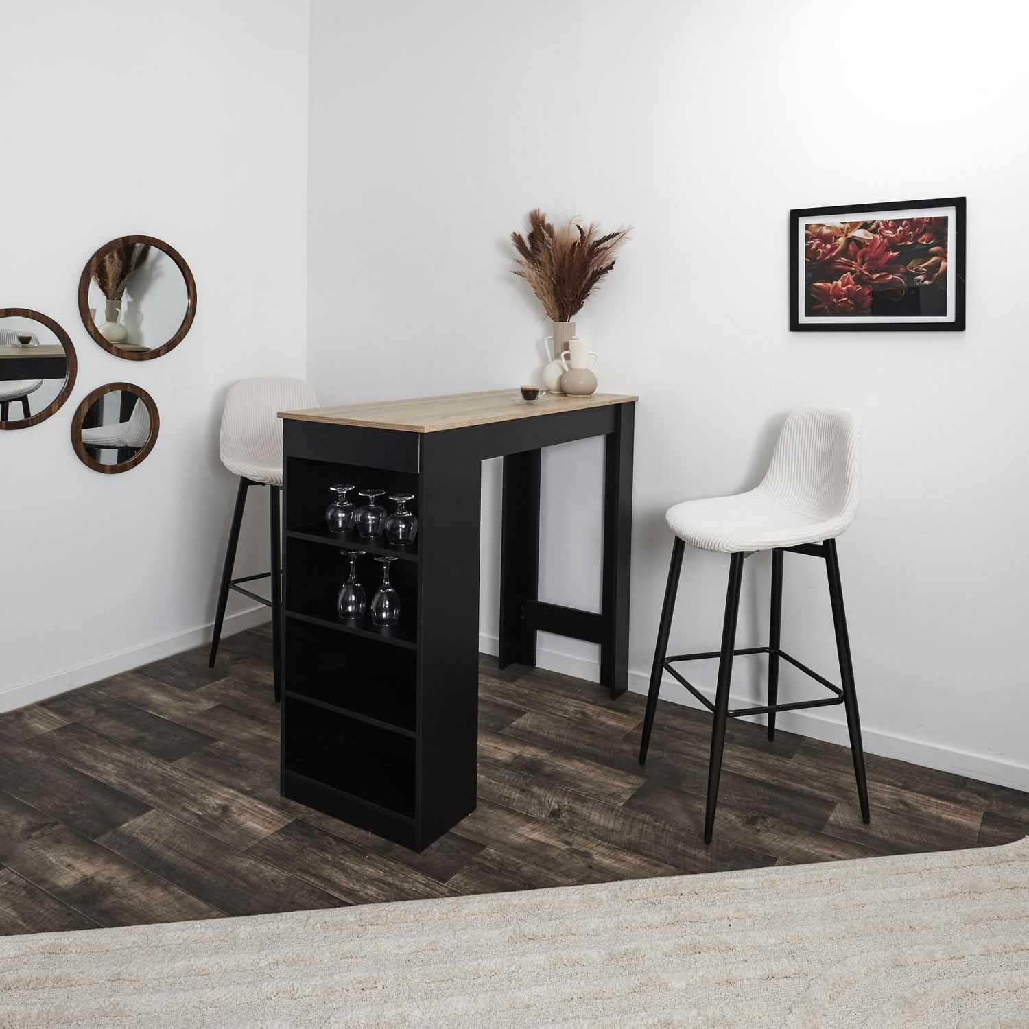 HOME DECO FACTORY, HD0285, Set di 2 Sgabelli da Bar Cotele Scott Beige, Morbidezza, Mobili, Seduta, Sgabello e sgabello da bar, 46,5 x 100,5 x 49,5 cm, Altezza seduta 70,5 cm, Beige Nero