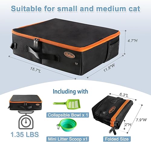 Miniatura 6 de Caja de arena portátil de viaje con tapa, caja de arena móvil plegable para gatos para gatos medianos y gatitos al aire libre, caja transportadora