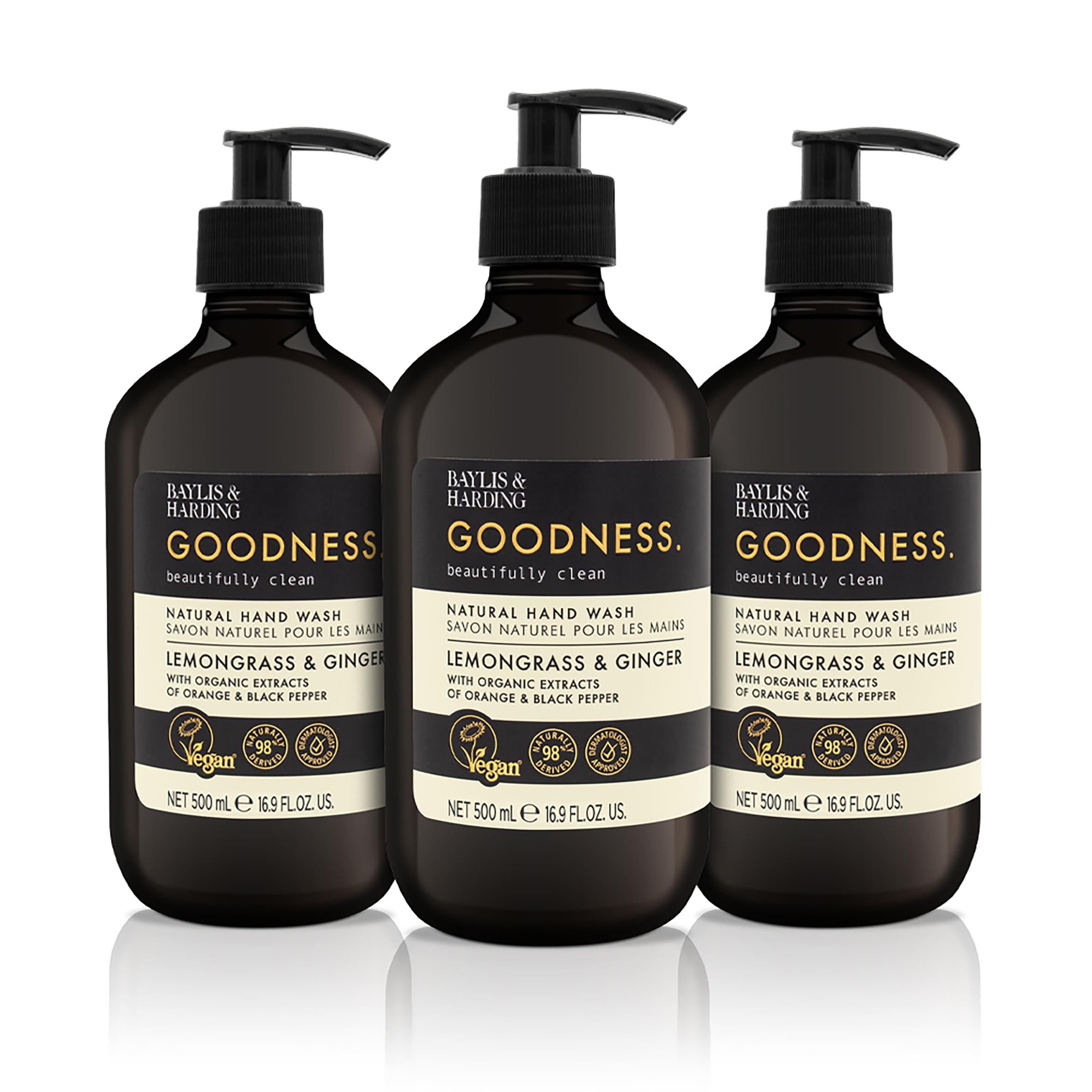 Baylis & Harding Goodness Lemongrass & Ginger Hand Wash, 500ml (Pack of 1) | Natural Formula with Organic Extracts and Essential Oils | Luxurious and Refreshing | Paraben Free | Vegan
