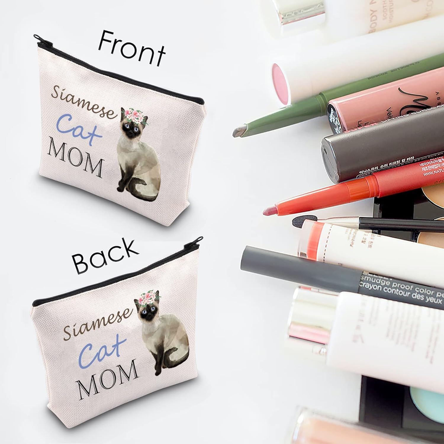 Siamese Cat Mom Cosmetic Bag - Cat Lover Gift with Zipper Pouch for Women & Girls - Image 2