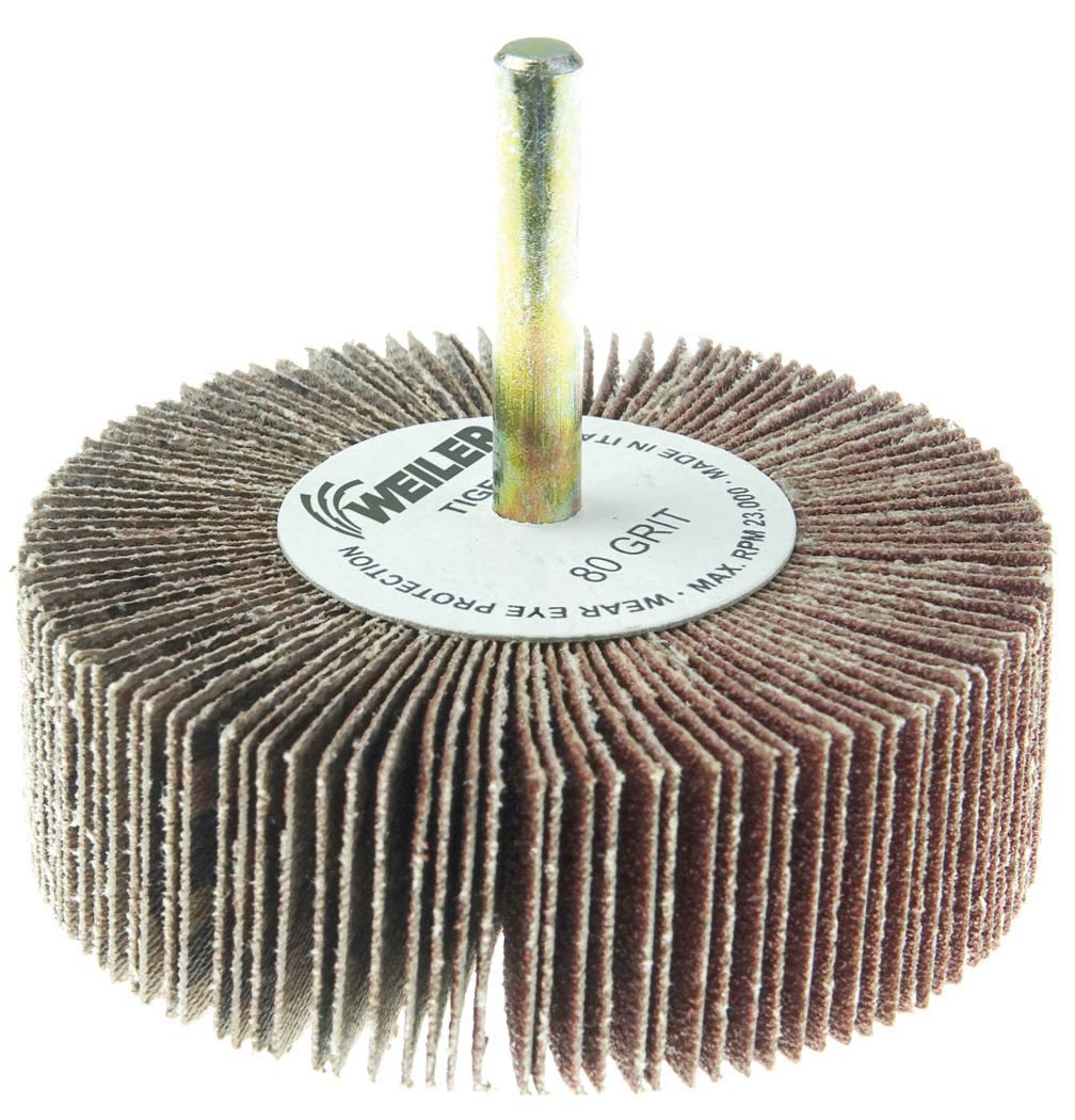 Weiler 52024 3" x 1/2" Tiger Coated Abrasive Flap Wheel, 1/4" Stem, 60AO (Pack of 10)
