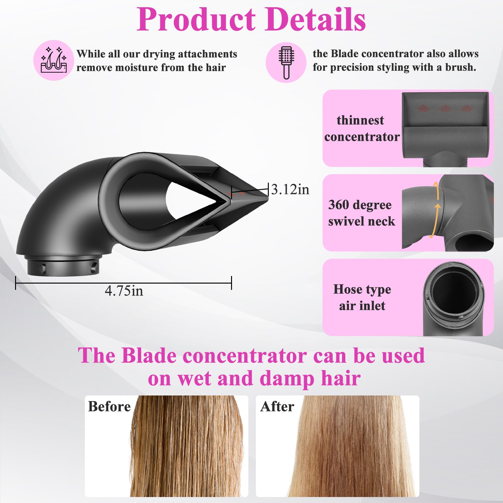 Accesorio concentrador de cuchilla para Dyson Airwrap, boquilla de peinado de precisión para un acabado suave y alineado, para todo tipo de cabello, número de pieza 973710-01