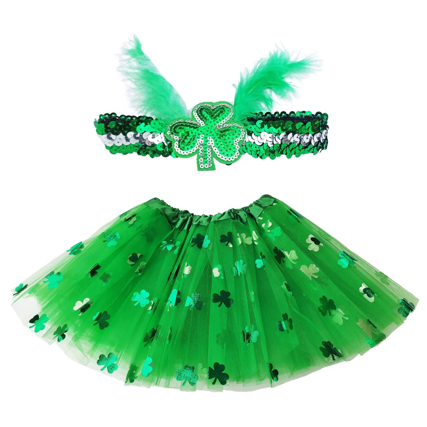 DanballtoShamrock Tutu for Girls St Patricks Day Costume Kids Lucky Clover Tutu Toddler Party Set Kelly Green