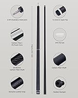 Vista 4 de CRICAL Carbon Fiber Pool Cue with Stick Low Deflection Shaft - 58 Inch Billiard Cue Stick with Cowhide Grip & 3K Weave Design, 12.5mm Tip, Fixed