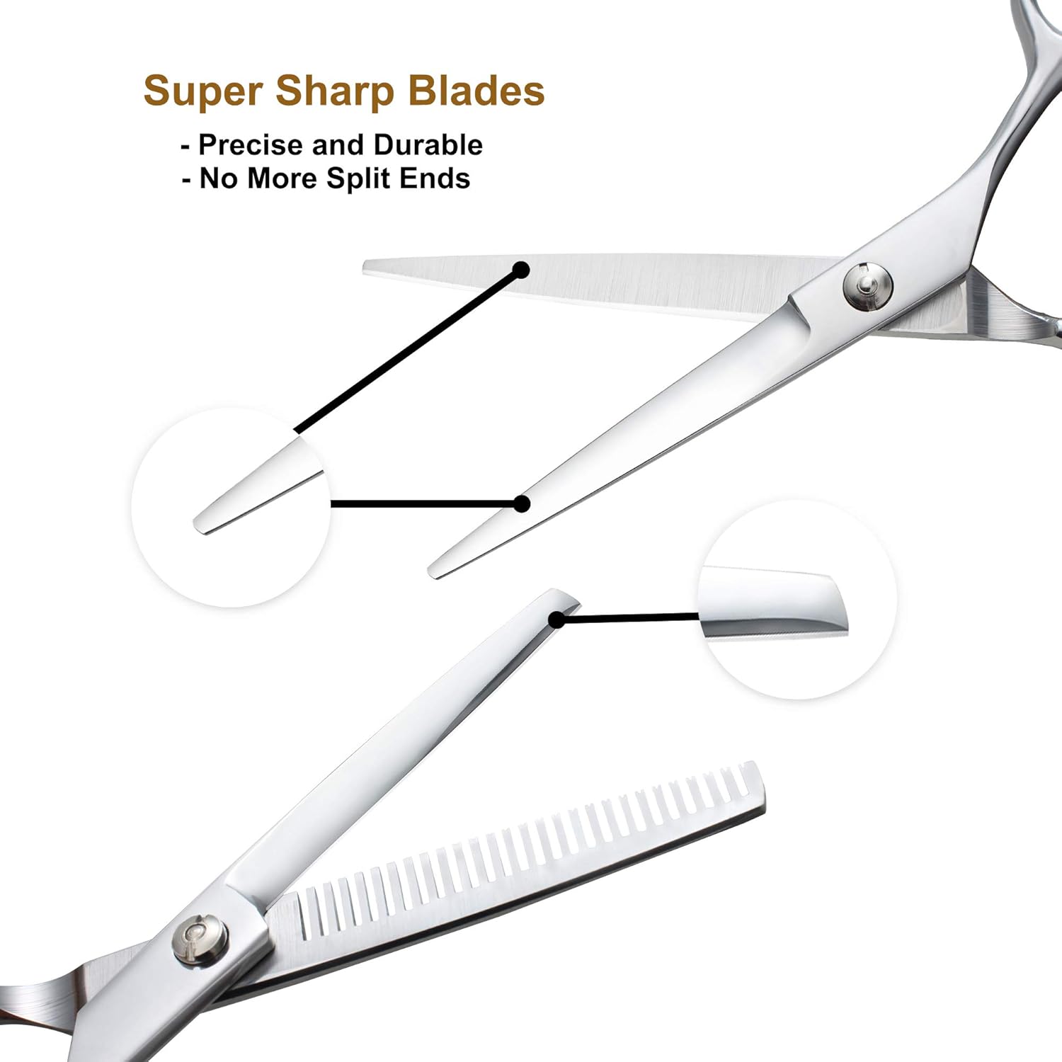 Hairdressing Scissors Flat Cut Hairs Cutting Bangs Stainless Steel Thinning Hair Teeth Scissors Professional Hair Scissor Set (Silver) : Beauty & Personal Care