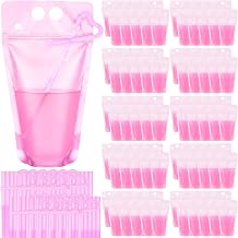 LemonRoad 100 Pcs Drink Pouches with Straws 17oz, Pink