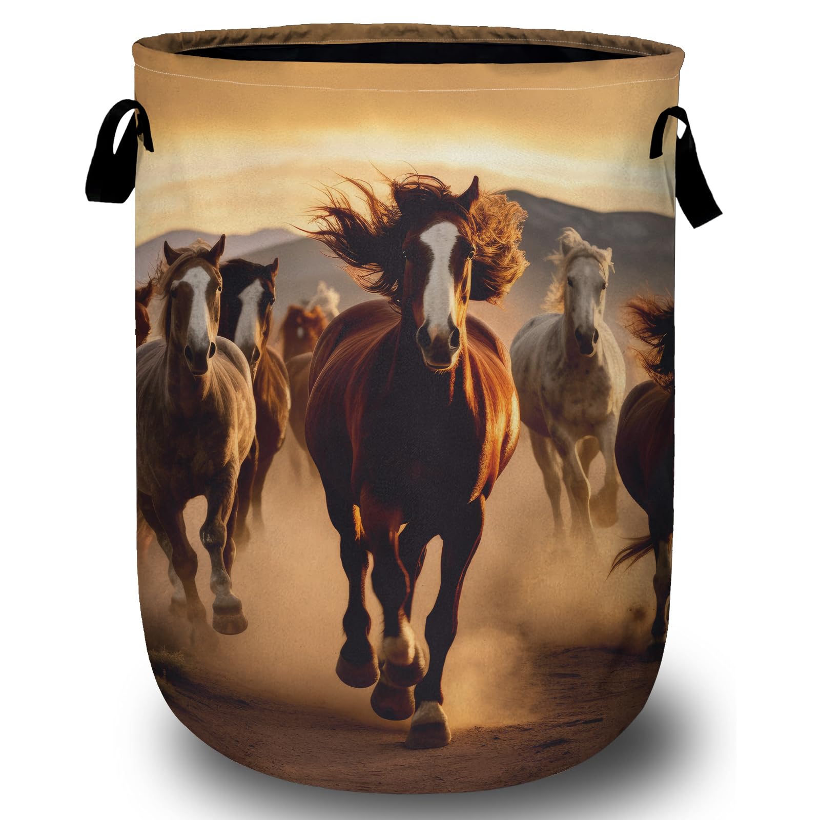 Running Horse Laundry Basket, Laundry Hamper Collapsible Oxford Cloth with Handle Clothes Storage Bin for Bathroom Laundry Room Bedroom 15.7 X 20 Inch