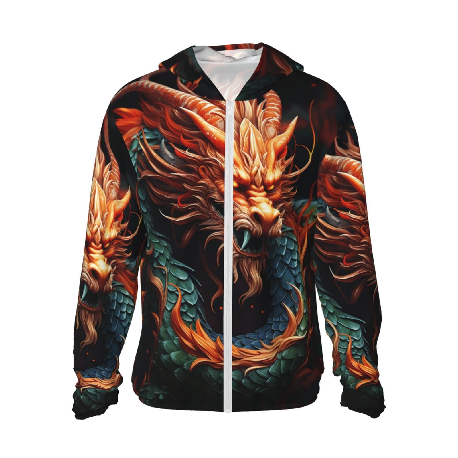 Asbwuo Unisex As Pic Upf 50+ Chinese Dragon Sun Protection Hoodie Lightweight Jacket Full Zip Long Sleeve Sun Shirt