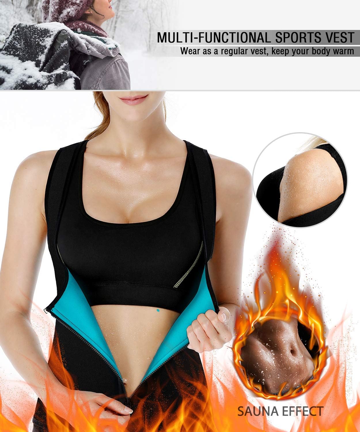 Women Neoprene Sauna Vest Waist Trainer Hot Sweat Slim Corset Body Shaper with Zipper Workout Tank Top - Image 5