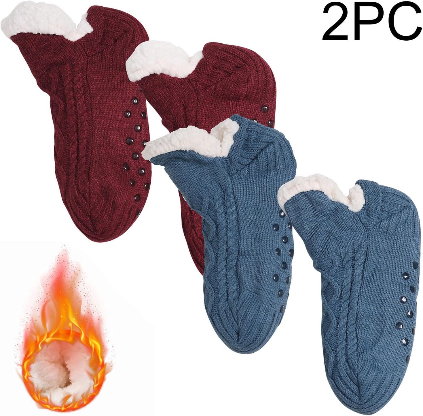 Girl Cable Knit House Socks 2 Pairs Non Skid Cozy Indoor Socks
