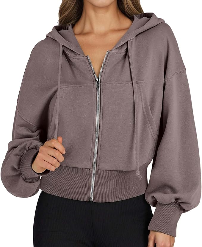 Generisch Short Long Sleeve Hooded Sweatshirt with High Pockets Full Zip for Women Daily Office Holiday