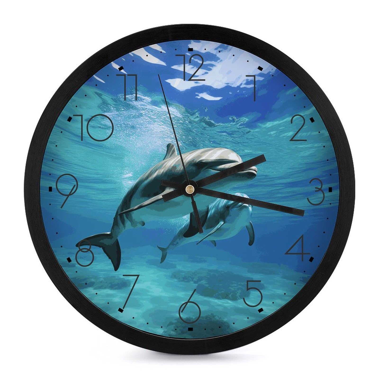Horloge murale ronde dauphin 25 cm silencieuse à pile pour salon