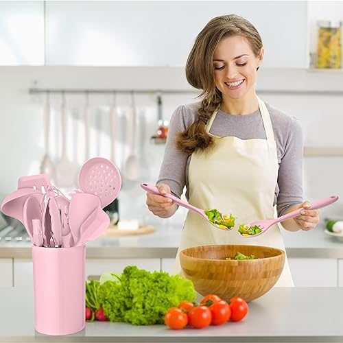 Miniatura 7 de E-far Juego de utensilios de cocina, 15 piezas de utensilios de cocina de silicona con soporte, utensilios de cocina antiadherentes y resistentes al