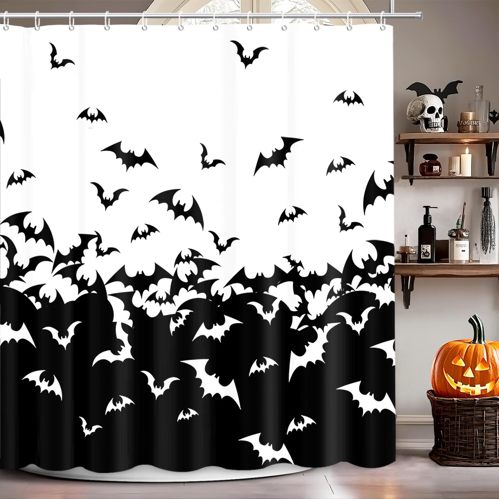 Rideau de douche Halloween pour une décoration de baignoire mystérieuse et sombre