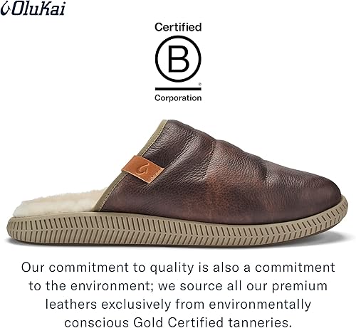 Miniatura 4 de OLUKAI Mua'lli - Pantuflas para hombre, zapatos de cuero de primera calidad, forro de oveja y calidez extra