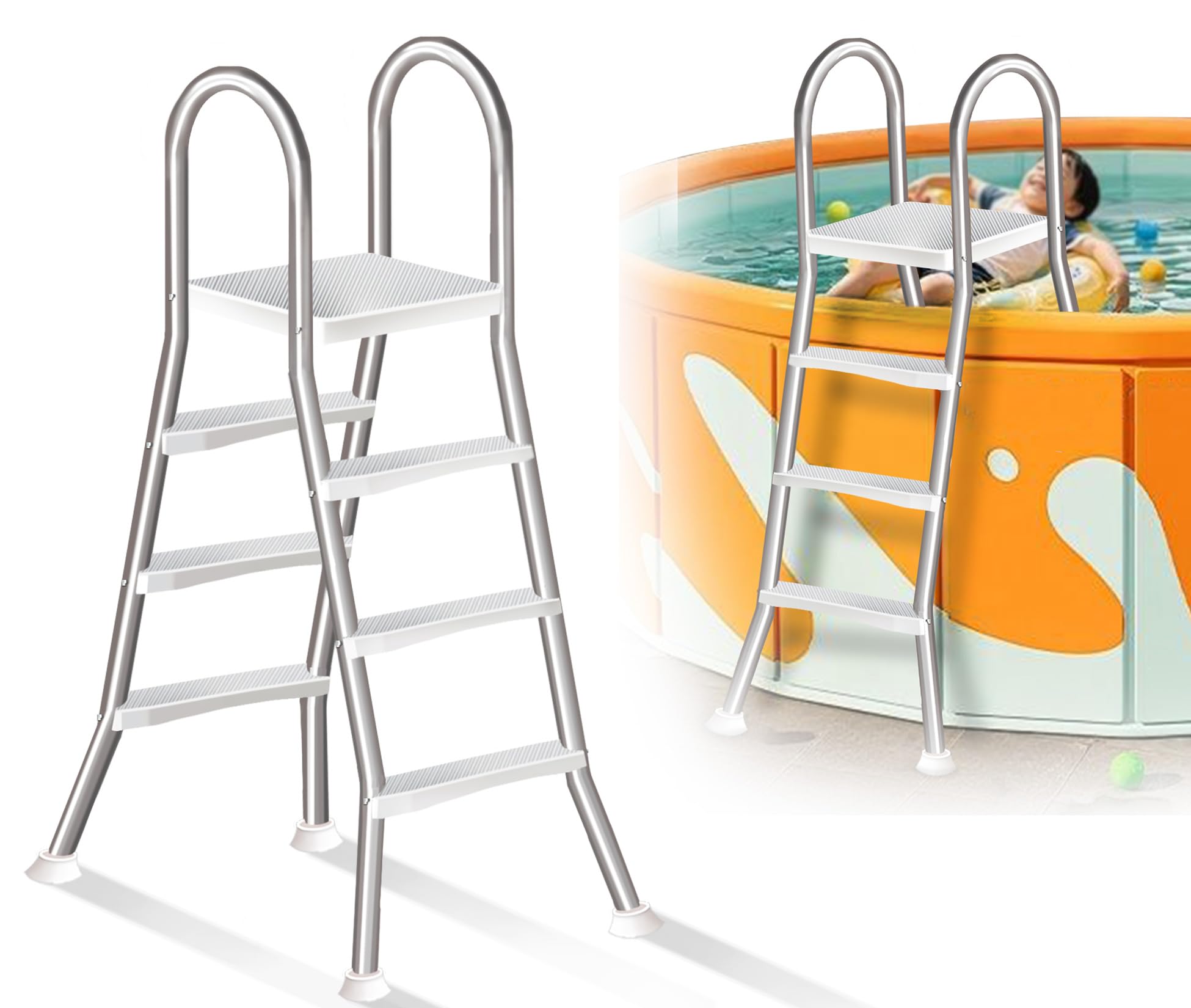 Scala per Piscina Fuori Terra a 4 Gradini, Scala da Piscina con Doppio Corrimano in Acciaio Inossidabile 304, Portata di 250 kg per Piscina da 135 cm, Scala di Accesso alla Piscina,110cm