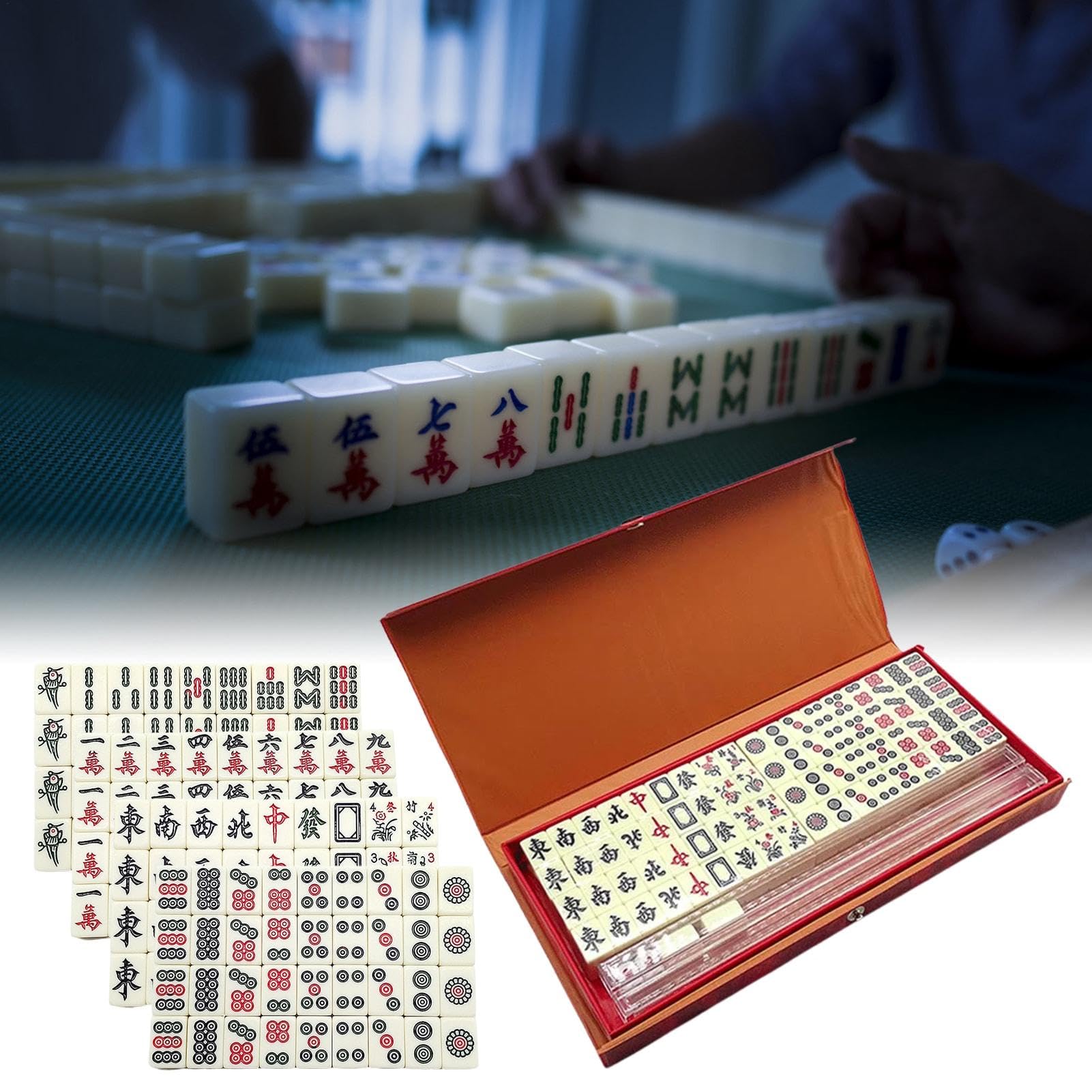 Générique Ensemble de Jeu de Mahjong Chinois Traditionnel Ensemble de Mahjong de Voyage avec étui de Transport pour Les Voyages à la Maison et Les fêtes d'anniversaire