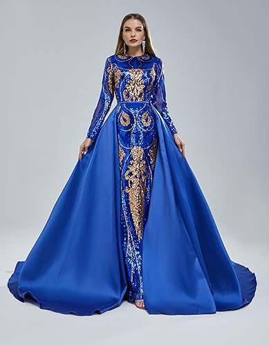 Miniatura 5 de Vestido de fiesta de noche de sirena de manga larga para mujer, con lentejuelas largas