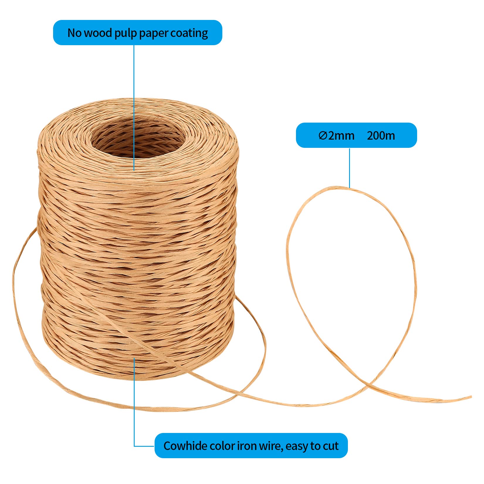 Fil De Fer Papier 200 Mètres - Fil Rotin Pour Bouquets, Décoration Mariage, DIY (couleur Brun)