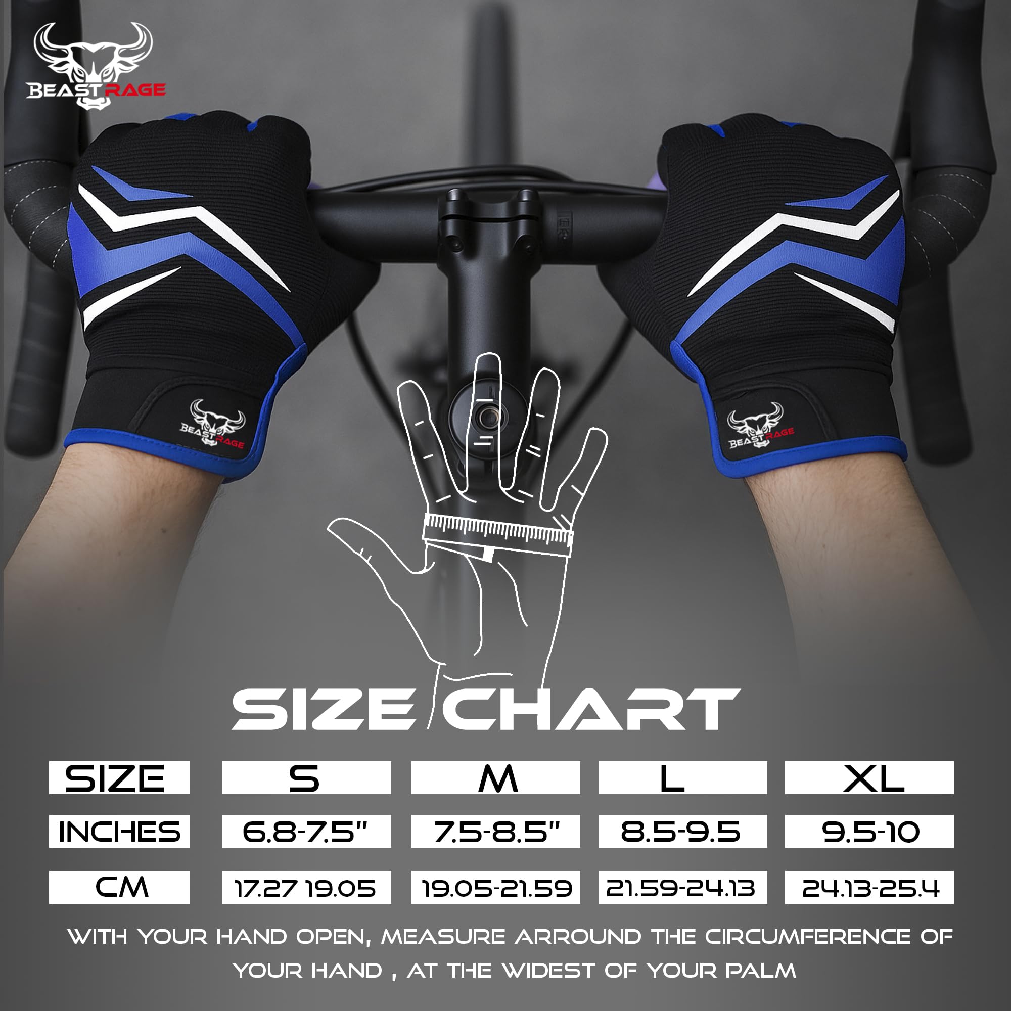 BEAST RAGE Guantes de Ciclismo Dedos Enteros Acolchado Antideslizantes Transpirables Táctiles Montaña BMX