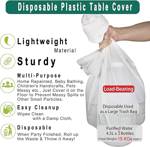 Miniatura 4 de Manteles de plástico para mesa rectangular de 8 pies, paquete de 2 manteles desechables de 54 x 108 pulgadas, hechos de PEVA, color liso, ideales