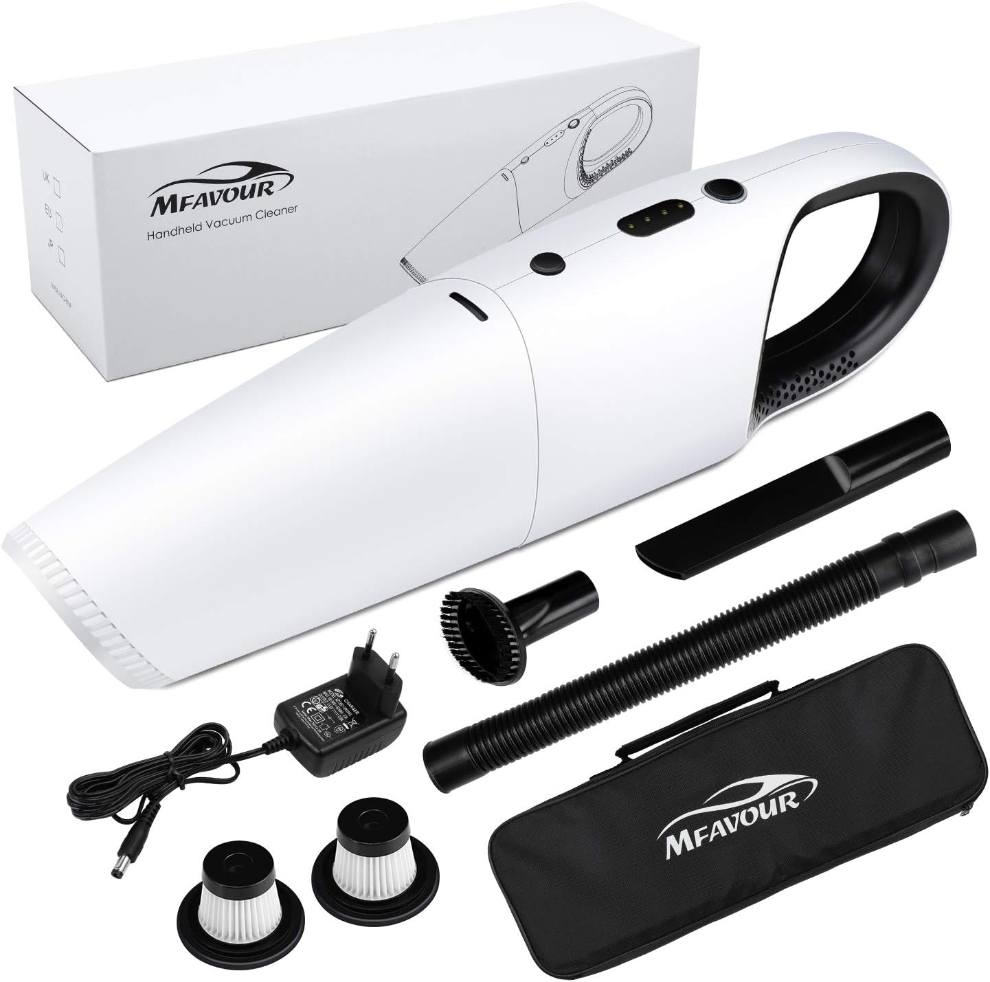 mfavour Car Vaccum Cleaner Cordless with 120W Powerful Suction, Handheld Vacuum Portable, Light Weight & Rechargeable, Wet & Dry Cleaning, for the use of Car, Taxi, Kitchen or House