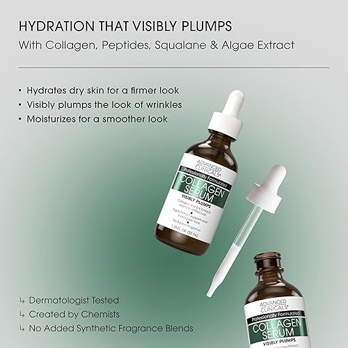 Miniatura 2 de Advanced Clinicals - Suero facial de colágeno, hidratante, antienvejecimiento para una piel firme, luminosa e hidratada. Refuerzo de péptidos