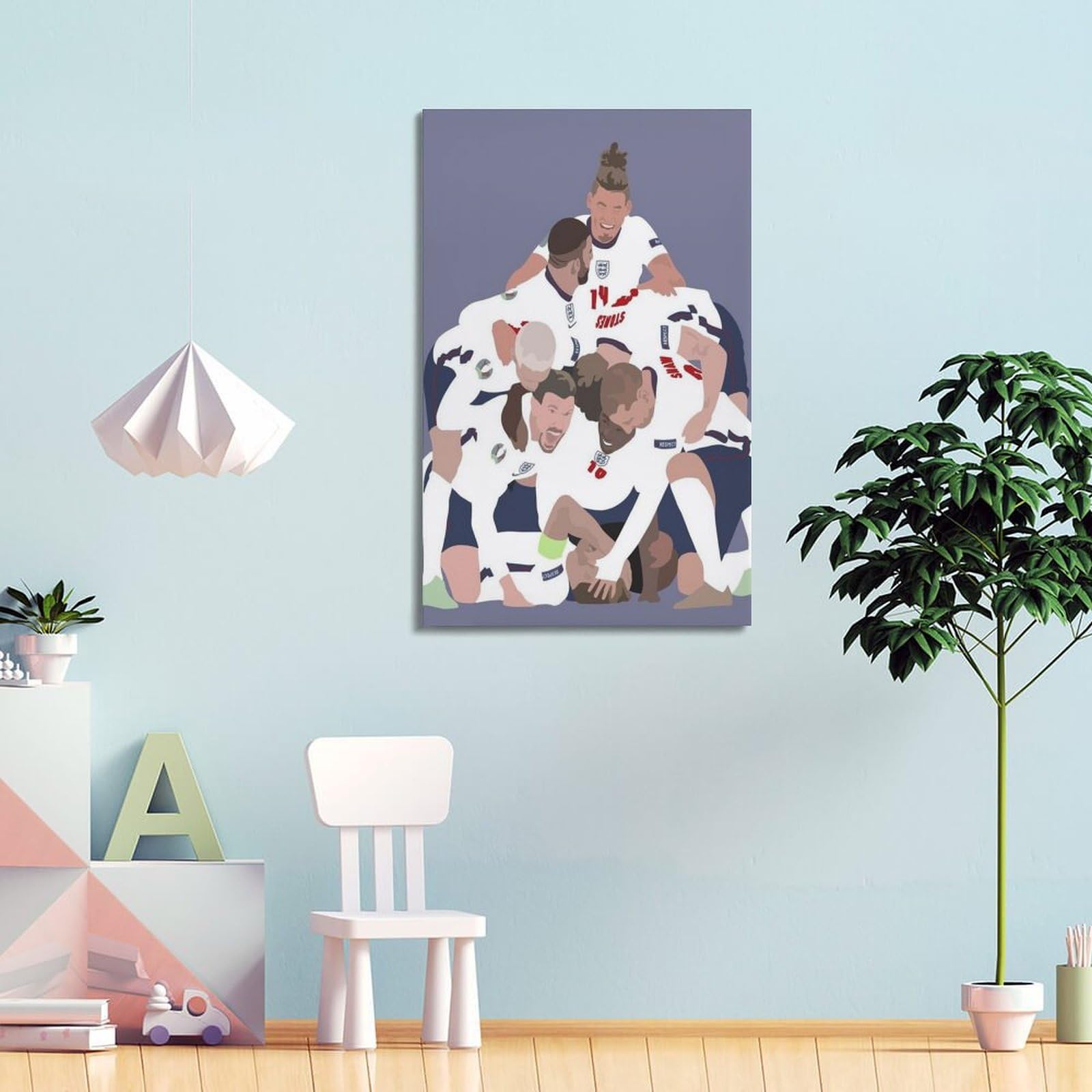 DLJGDS Poster da parete su tela con motivo sportivo a cartoni animati, motivo: giocatori della squadra inglese che festeggiano la festa della squadra inglese, poster decorativo moderno per la camera