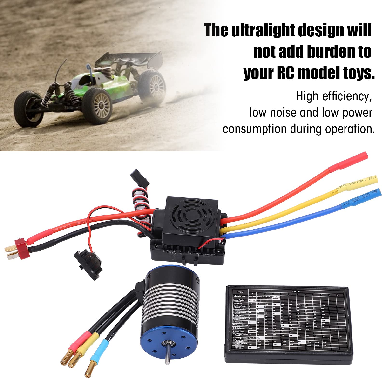 Juego de motor 3650 3500KV Kit de control de velocidad de alto rendimiento sin escobillas para coche RC Plata Negro