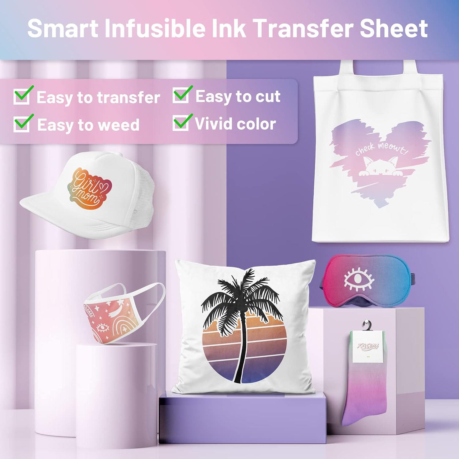 KASYU Smart Matless Transfer Sheets-12 Sheets 12" x 11.8" Gradient Pattern Sublimation Transfer Paper for Cricut EasyPress, Silhouette Cameo, DIY T-Shirts Mugs Tote Bags Pillowcase image 4