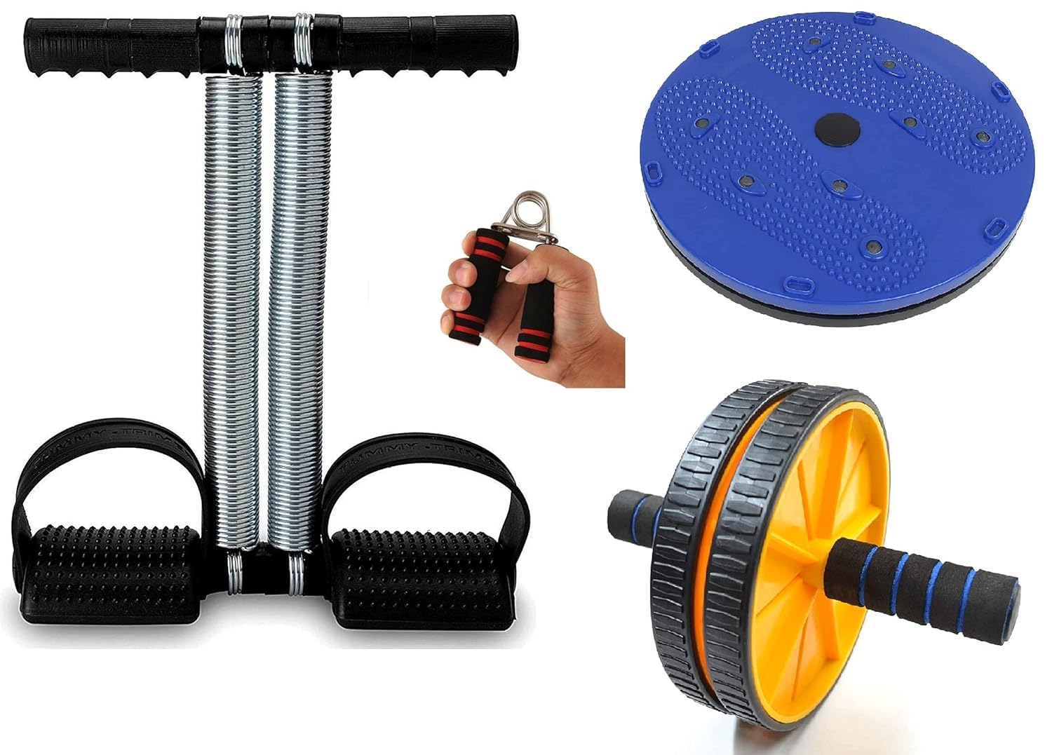 Sixteen Full Body Gym Home Workout Exercise Equipment Combo Set for Men Women – Pack of 4 (Tummy Trimmer with Tummy Twister, Abs Wheel Roller and Hand Gripper)-image-46