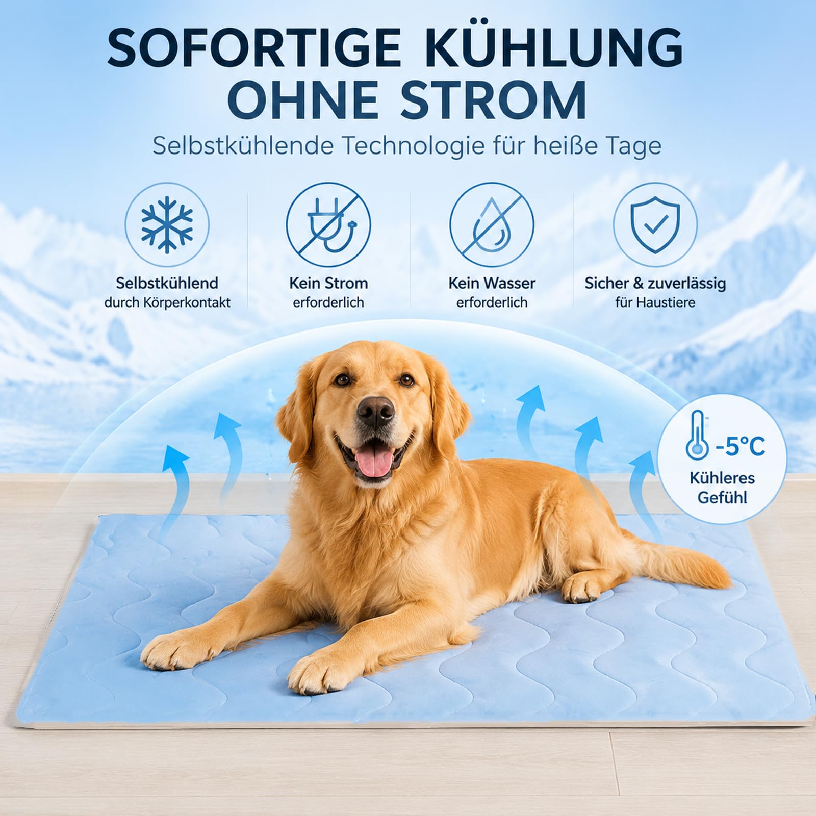 Kühlmatte für Katzen und Hunde, Gel-Freie Selbstkühlende Haustier Kühlpad, Kratzfeste & Waschbare Katzendecke Hundematte für Sommer (Blau,XS)
