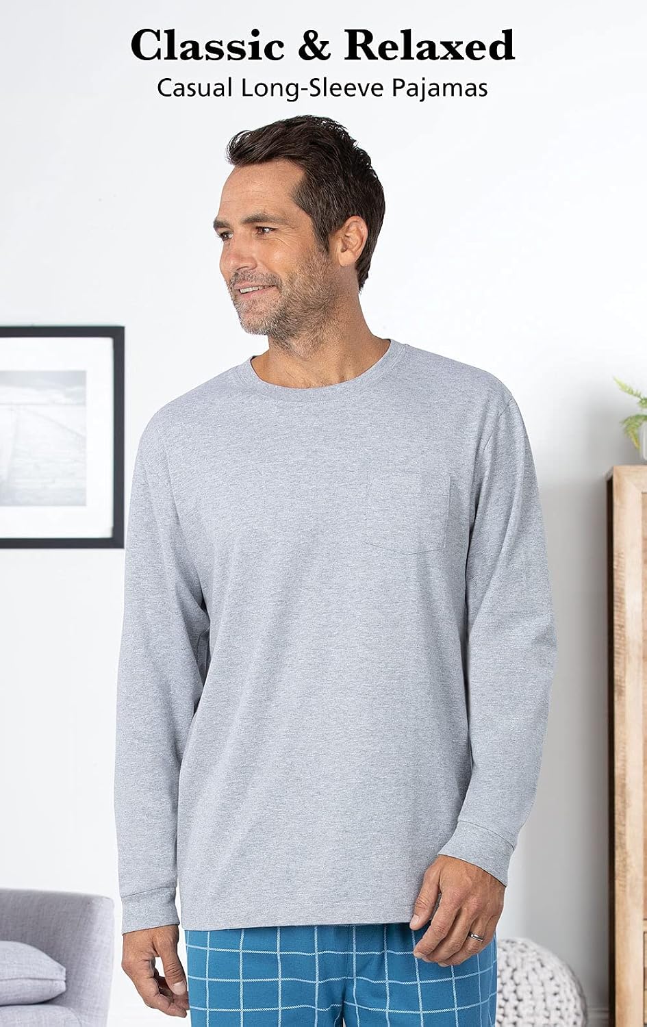 PajamaGram Men Pajamas Sets - Cozy 100% Cotton Pajamas for Men, Knit Long Sleeve Pajama Set for Men, Pijamas Para Hombres