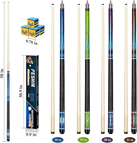 Miniatura 2 de Pool Stick Set of 4,Pool Cues Sticks Made of Premium Maple Wood, Includes 4 Extra Billiard Chalk for Pool Cues, 58" Billiard House Bar Pool Cue